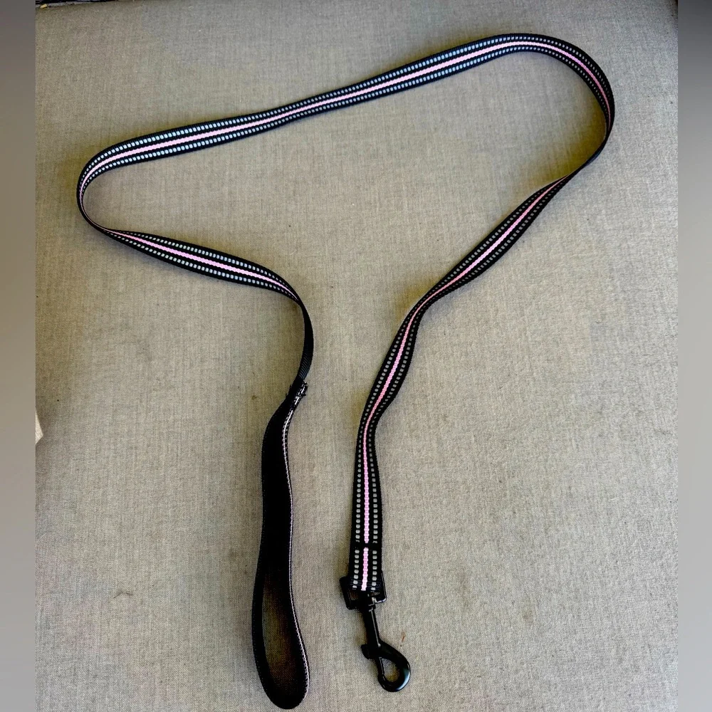 Dog Leash, Striped, Black, Gray & Pink